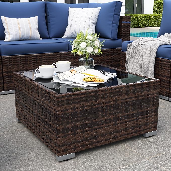 Patio Furniture Set, Modular 10-Piece Patio Conversation Sets with Coffee Table, All-Weather Wicker Outdoor Sectional for Backyard and Balcony, Navy (Waterproof Covers Included)