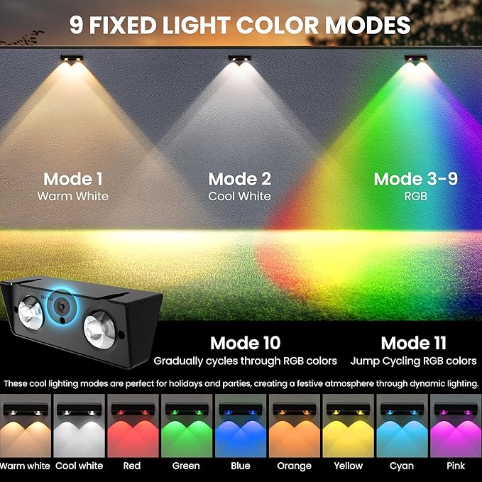 SOLPEX Solar Fence Lights Outdoor, 9 Fixed Colors ＆ Color Changing Fence Solar Lights Outdoor Waterproof IP65, LED Deck Lighting for Halloween Wall Backyard Step Railing Patio Pool Porch(12 Pack) | LED Deck Lighting for Halloween Backyard Wall Step Pat...