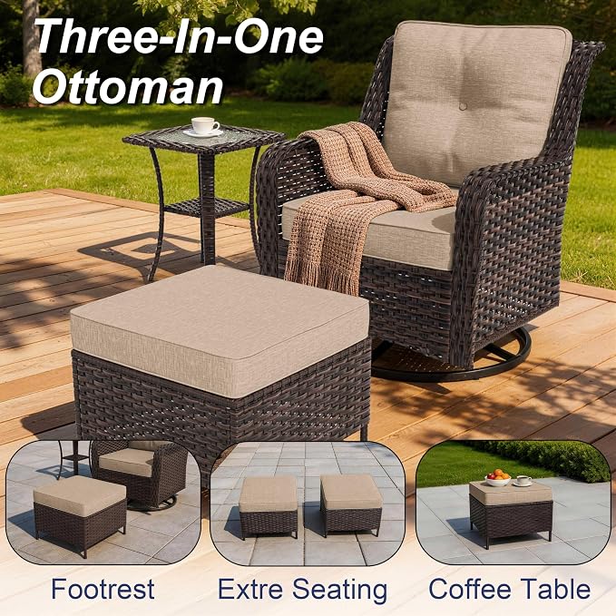 7-Piece Patio Furniture Set, Outdoor Thick Wicker Sectional Sofas with 2 Swivel Chairs, High Back Patio Sectional Couch, Outdoor Conversation Set for Backyard, Porch, Deck, Brown