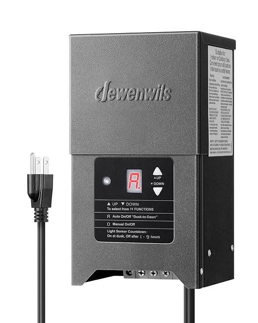 DEWENWILS 300W Low Voltage Landscape Lighting Transformer, 120V to 12/15V AC, Weatherproof Low Voltage Landscape Transformer with Photocell & Timer, Multi Zone Landscape Lighting Transformer