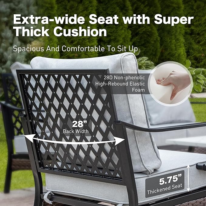 SUNSHINE VALLEY 5 Piece Metal Outdoor Patio Furniture Set, Patio Conversation Sets 1 3-Seater Sofa, 2-Seater Sofa, 2 Swivel Sofa with 5.75" Cushion & Coffee Table Black Backyard Furniture, Light Gray