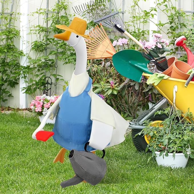 Gardener Goose Outfit - Cute Clothes for Lawn Decor, Porch Costume for 23" Cement Goose, Outdoor Garden Yard Patio Statue Art