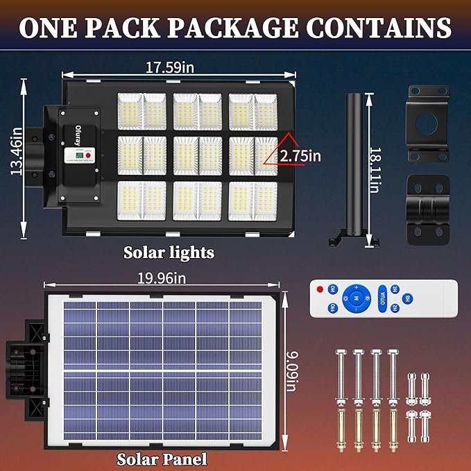 Solar Street Lights Outdoor, Of-3600W Commercial Parking Lot Light | Solar Flood Light, LED Area Light with Motion Sensor, Dusk to Dawn, Remote Control for Security Lighting in Streets, Barns
