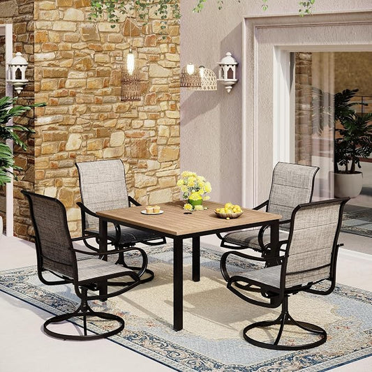 MFSTUDIO Patio Table and Chairs Set of 4, Outdoor Dining Set with Square Table and Swivel Chairs, 5 Piece Patio Dining Set for Deck/Backyard/Poolside/Garden