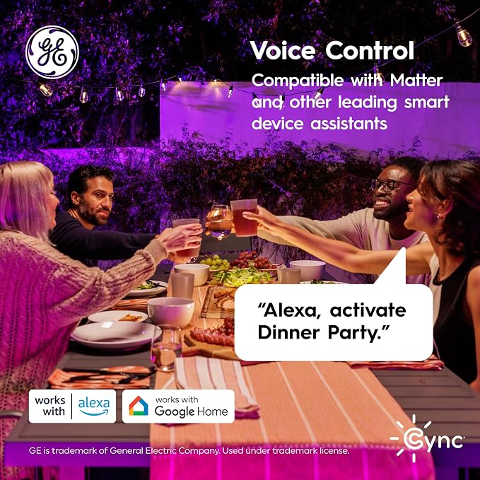 Cync GE Dynamic Effects Color Changing Smart Outdoor String Lights, 48ft | App control, Alexa & Google compatible, color changing patio cafe lights, weather resistant, 48ft, dynamic lighting effects