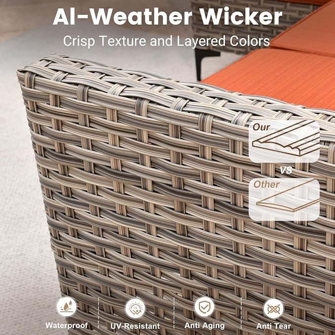 10 Pieces Wicker Patio Furniture Set,Outdoor Sectional Sofa with Swivel Chairs Coffee Table,Outside Deep Seat Rattan Couch Conversation Set,Orange Line