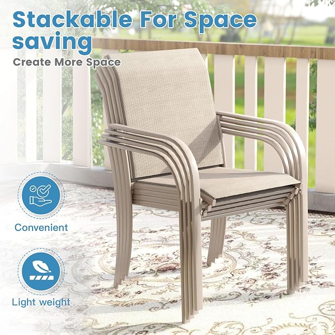 DIFY Patio Dining Set for 10, 11 Piece Outdoor Table and Chairs Set, 63" Round Metal Patio Dining Table and Textilene Stackable Patio Chairs, for Backyard Garden Poolside, Sandshell