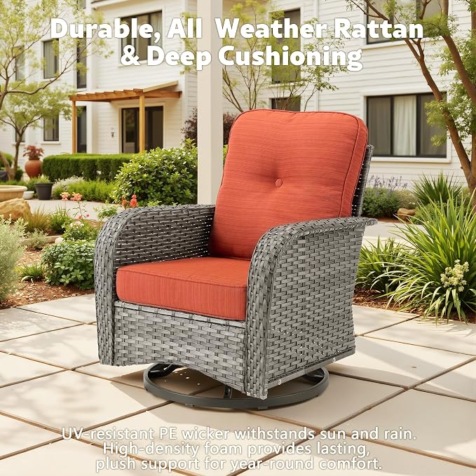 CAODOC 6 Pieces PE Wicker Patio Furniture Set, Outdoor Sectional Sofa with Swivel Chairs, Modern Rattan Conversation Set for Yard, Garden, Lawn, Deck, and Backyard