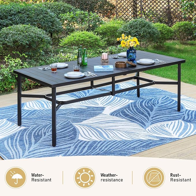 SUNSHINE VALLEY Patio Dining Set 9 PCS, 8 Stable Outdoor Dining Chairs with Rectangular Dining Table, Patio Table and Chairs Set for Lawn,Garden,Deck and Backyard