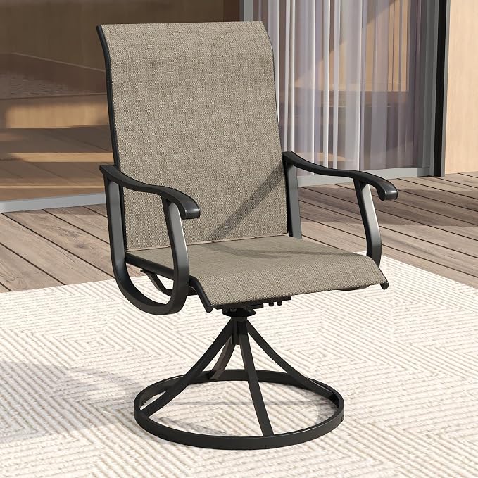 VICLLAX 5 Pieces Patio Dining Set, Outdoor Dining Set for 4-40.6" Round Patio Table and 4 Outdoor Swivel Chairs for Lawn Garden, Walnut Tabletop and Mixed Brown Fabric