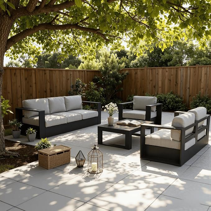LayinSun Oversized Aluminum Outdoor Furniture, 1 Piece Patio 3-Seat Sofa, Deep Seating and Upgraded 6-inch Cushions for Porch, Balcony, Deck