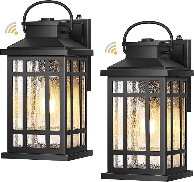 Porch Lights Outdoor, 2 Packs Dawn to Dusk Outside Light Fixture, Aluminum Patio Light Fixture with Seeded Glass, Outdoor Sconce Lights for Garden, Exterior Wall Lantern Wall Mount for Garage