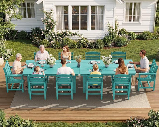 SERWALL HDPE Outdoor Dining Set for 10 with 2 Tables & 10 Chairs, Aruba | 12-Piece HDPE Outdoor Dining Set for 10, All-Weather Resistant Dining Furniture