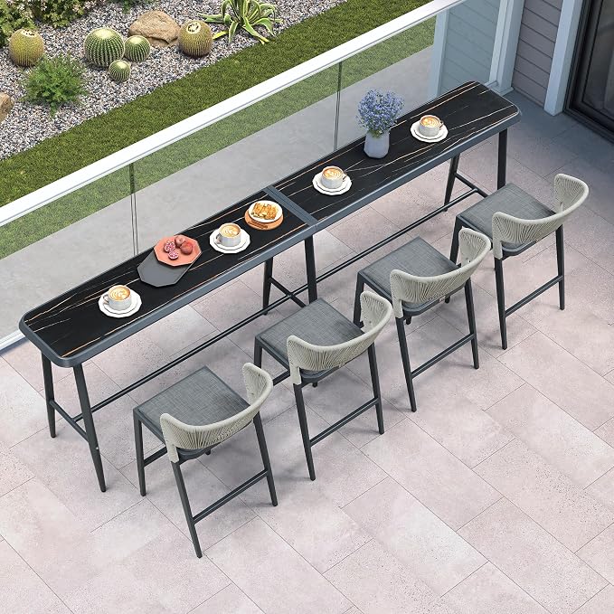 PURPLE LEAF Outdoor High Bar Table Rectangular Patio Pub Balcony Table with Waterproof Tabletop, 122” Long for 4 Seats