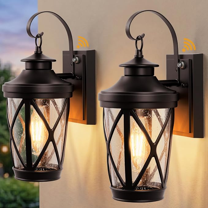 VIANIS 2-Pack Dusk to Dawn Outdoor Wall Light, Oil Rubbed Bronze Porch Light Fixture, Anti-Rust Exterior Wall Lantern, Modern Coach Lights for Garage, Outdoor Carriage Lights Wall Mount, E26 Hardwired