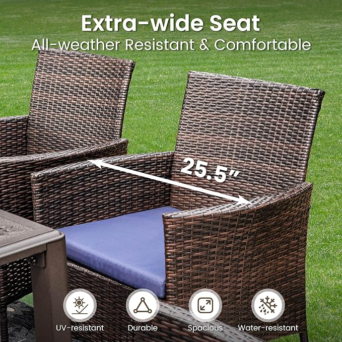 PHI VILLA 9 Pieces Square Outdoor Dining Set for 8, 57” Wood-Like Large Metal Steel Dining Table & Rattan Wicker Chairs with Cushions, Dining Furniture Set for Patio, Deck, Yard, Porch