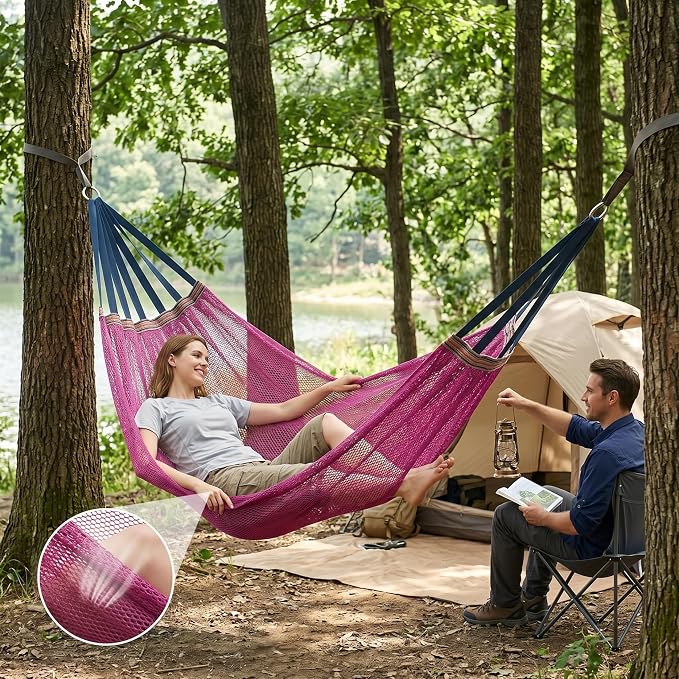 Camping Hammock Lightweight Portable, Anti-roll Breathable Mesh Outdoor Hammock with Tree Straps & Carry Bag, (102.36x51.18in)