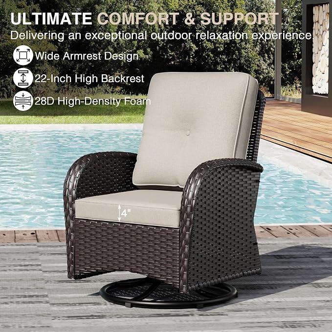 Joyside Wicker Patio Furniture Set, 6 Piece Outdoor Furniture Set with Thickened Cushions, High Back, Deep Seating, Wide Armrest, Outdoor Swivel Rocker Chairs for Porch, Deck