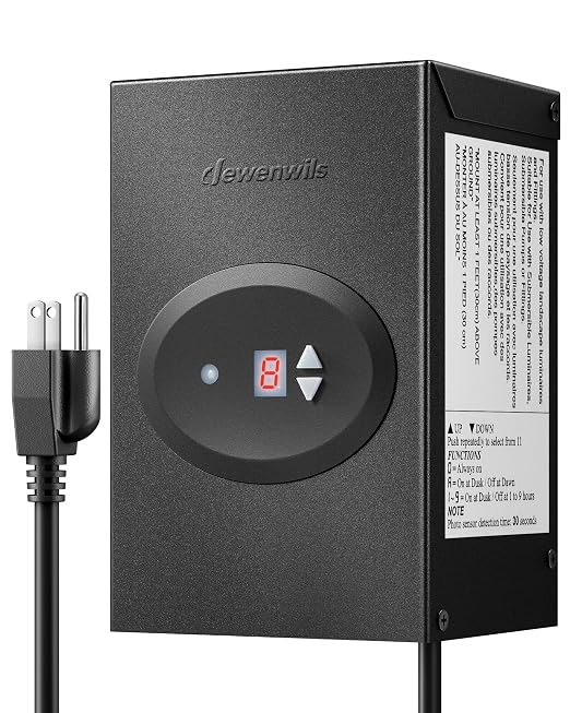 DEWENWILS 200W Low Voltage Landscape Transformer, Outdoor Weatherproof Transformer with Timer and Photocell Sensor, 120V AC to 12V AC for Landscape Lighting, LED Path Lights, Spotlights,ETL Listed