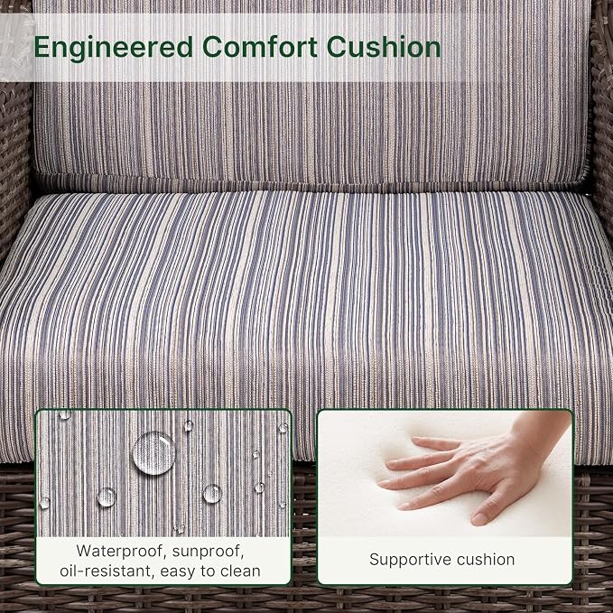 Wicker Patio Conversation Set, Outdoor Patio Furniture Set with Deep Seating, Wide Armrests & Thick Cushions, All-Weather Outdoor Furniture Set for Patio, Porch, Deck & Backyard