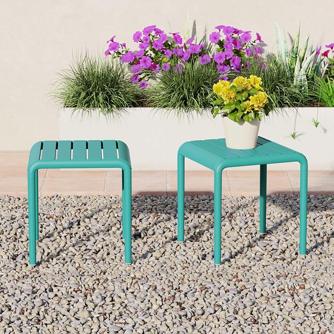 WestinTrends Playa Plastic Modern Outdoor Patio Accent Side Tables (Set of 2), Turquoise