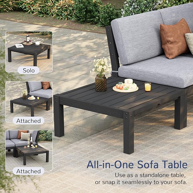 Stoog All-Weather Patio Conversation Set, 6-Piece Modular Outdoor Sectional Sofa with Table - Waterproof HIPS Frame & Quick-Dry Olefin Cushions, Black