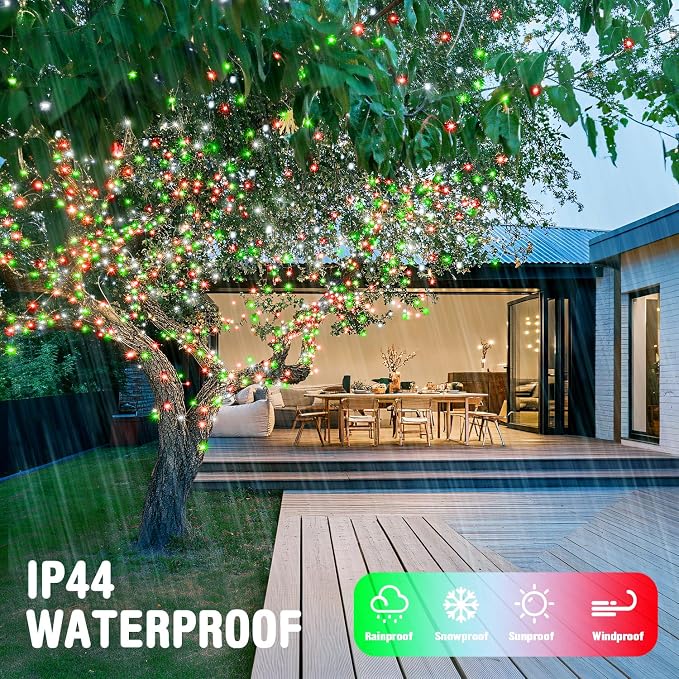 JMEXSUSS 163ft 500 LED Red White and Green Christmas Lights with 8 Modes | Clear Wire String Light Plug in with Remote Control, Christmas String Lights Outdoor Waterproof for Outside Tree Yard Wedding