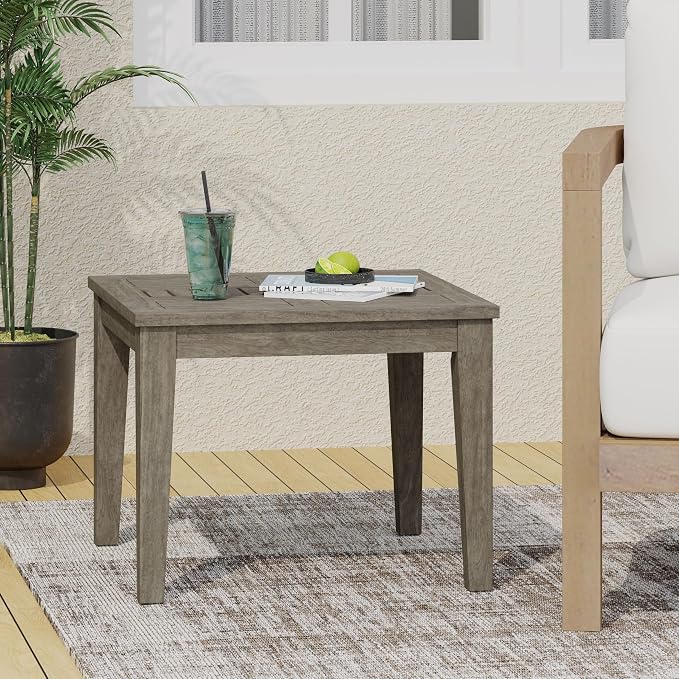 Outdoor Acacia Wood Side Table, Grey