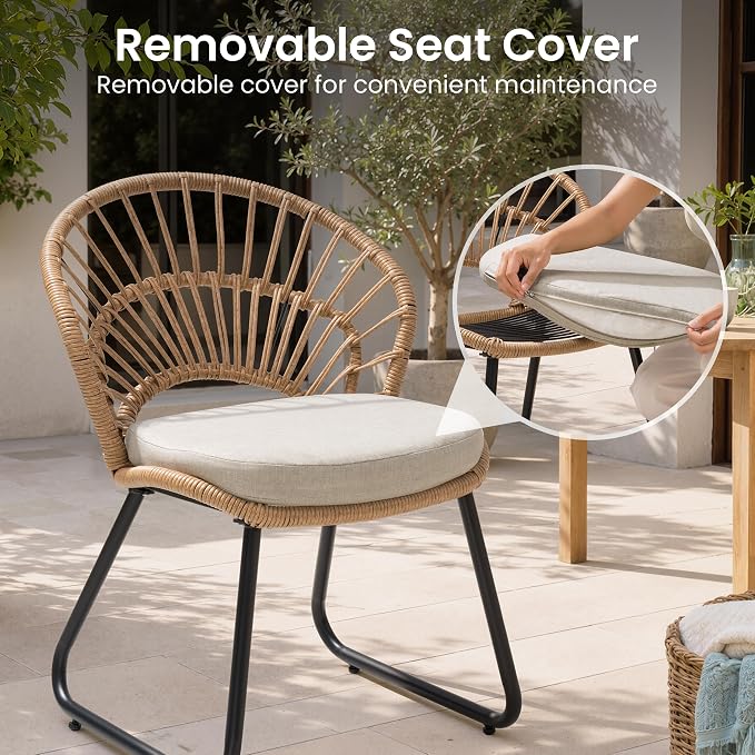 9 Piece Aluminum Square Patio Dining Set with Rattan Outdoor Chairs | 56.9" Large Outdoor Dining Table with Umbrella Hole, 8 Shell Shaped Rattan Patio Chairs with Beige Cushions for Garden Deck