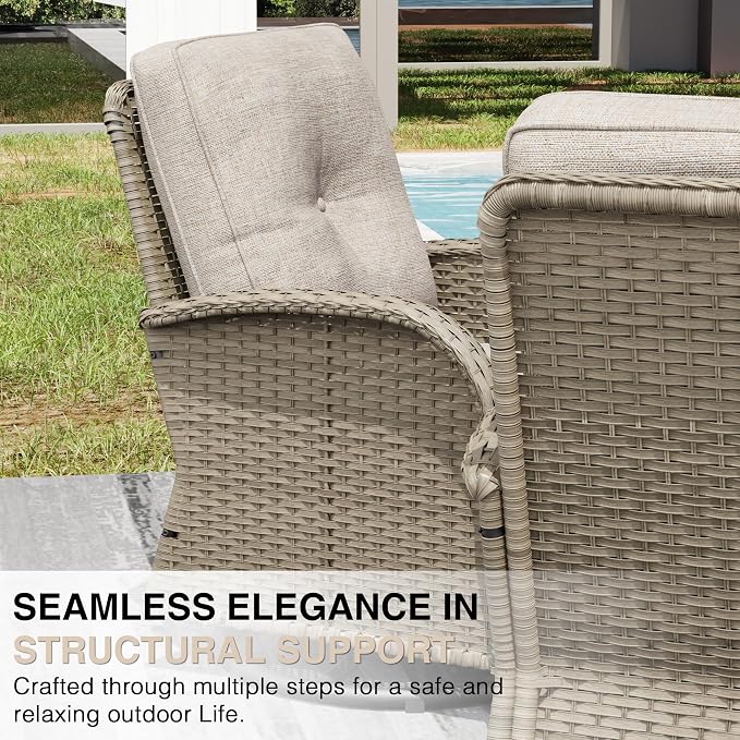 Joyside Wicker Patio Furniture Set, 6 Piece Outdoor Furniture Set with Thickened Cushions, High Back, Deep Seating, Wide Armrest, Outdoor Swivel Rocker Chairs for Porch, Deck