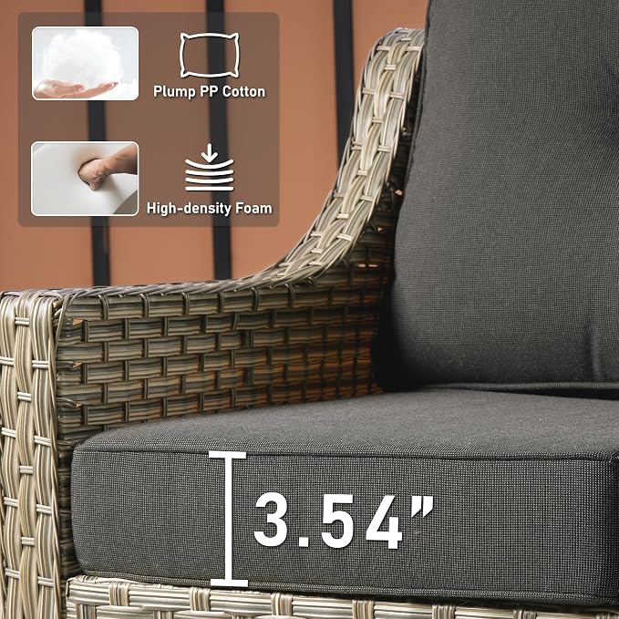 HOOOWOOO 6 Piece Patio Furniture Sets with Fire Pit Table,Outdoor Wicker Furniture Set,All Weather Resistant Outside High Back Rattan Conversation Set for Out Door(Black)