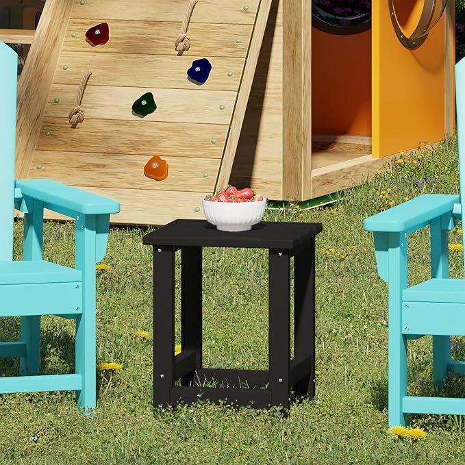WestinTrends Malibu Kids Outdoor Patio Furniture HDPE Adirondack Square Side Table, Black