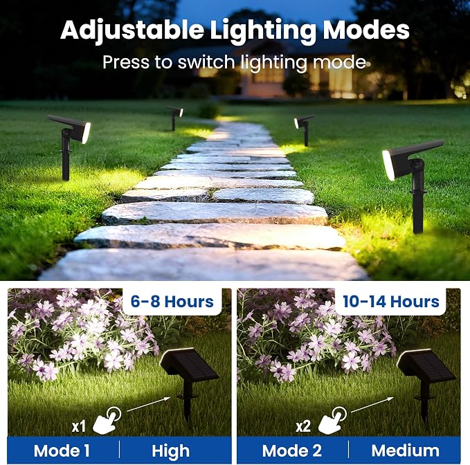 JEJOT Solar Spot Lights Outdoor Waterproof,2 Pack,2 Lighting Modes Solar Spotlights, Solar Lights for Yard Garden Lawn Landscape,Cool White