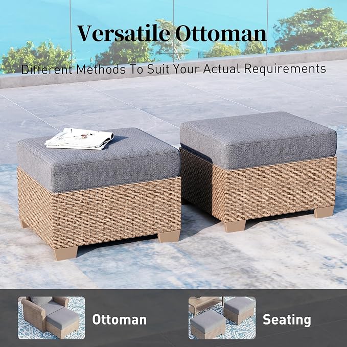 SUNSHINE VALLEY Patio Furniture Set, Wicker Outdoor Furniture Set with 5.5" Thick Cushions, 2 Chairs, 2 Ottomans and Fire Pit Table, 6 Pieces Patio Conversation Set for Backyard Deck, Grey