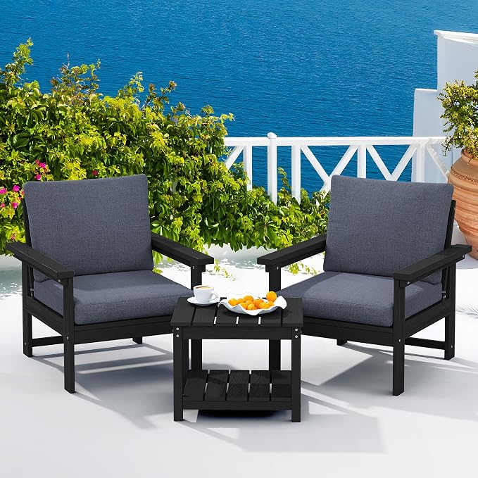 SERWALL HDPE Patio Conversation Set with Side Table