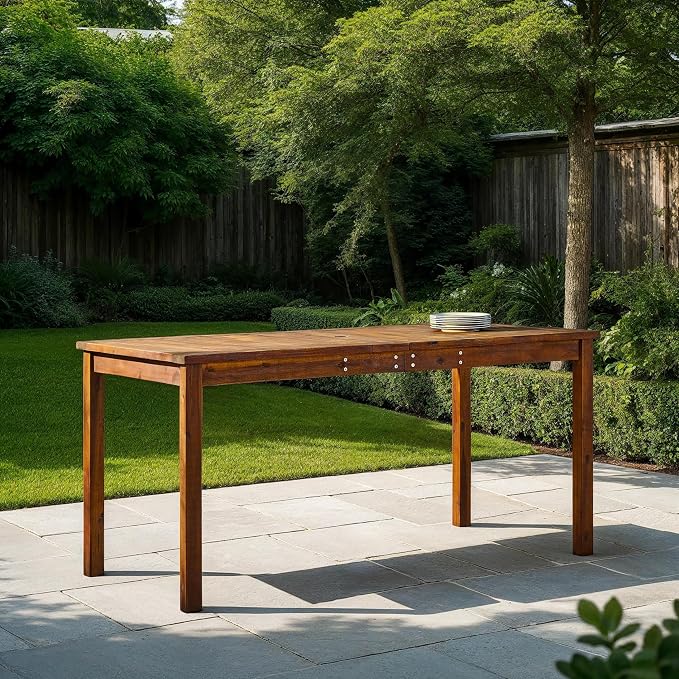 Walker Edison Dominica Contemporary Slatted Outdoor Dining Table, 34 Inch, Dark Brown