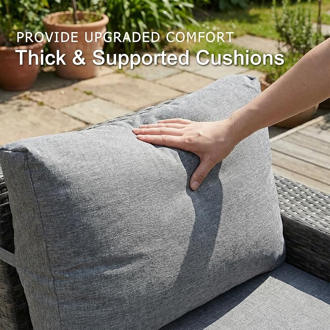 SUNSITT 6-Piece Patio Furniture Set, Outdoor Wicker Modular Sectional Sofa with 7.7-inch Wide Armrests & Thick Comfy Cushions, Glass Top Coffee Table, Rattan Conversation Set, Grey Color