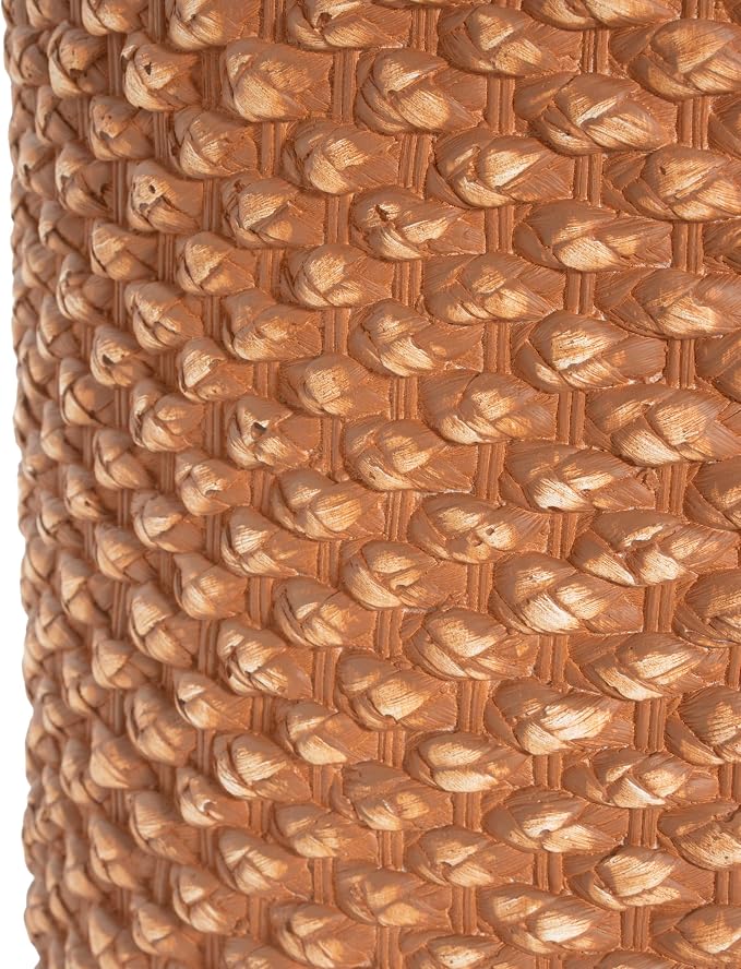 Outdoor Patio Round MGO Side Table, Weather-Resistant Synthetic Rattan Woven Brown Accent Table for Garden, Living Room, Boho Coastal Decor,Brown