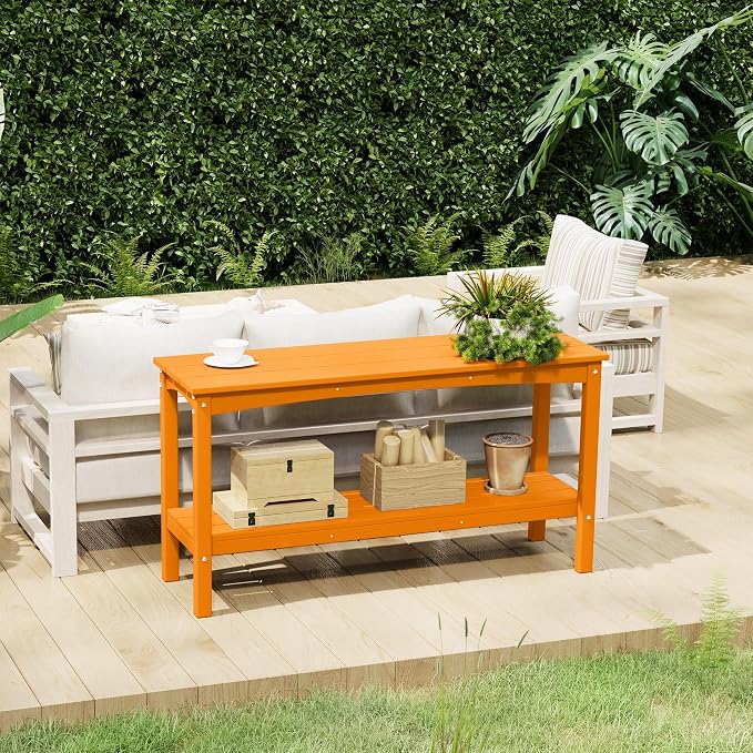 Costaelm Outdoor Plant Stand, 2-Tier Small Outdoor Table, Outdoor Side Tables for Patio or Indoor, Patio Table for Pool, Porch, Weather Resistant Easy Maintenance, Orange