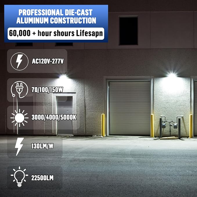 LED Flood Lights Outdoor 100/120/150W W and 3000/4000/5000K Adjustable 19500Lm,Dusk-to-Dawn Sensor o Dawn Flood Light for Yard, Garage, Garden,UL Listed,Includes Include Slip Fitter Mount