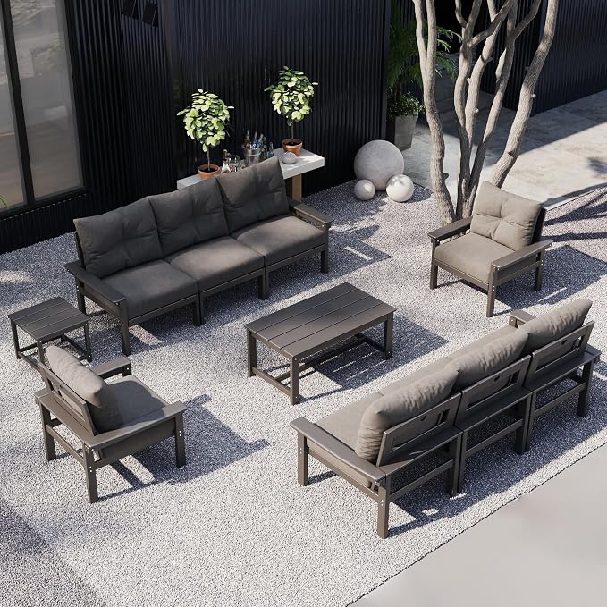 37.6 Inch HDPE Patio Coffee Table, Weather-Resistant Outdoor Coffee Table Easy Assembly for Lawn, Garden, Balcony, Deck, Backysrd (Grey Frame)