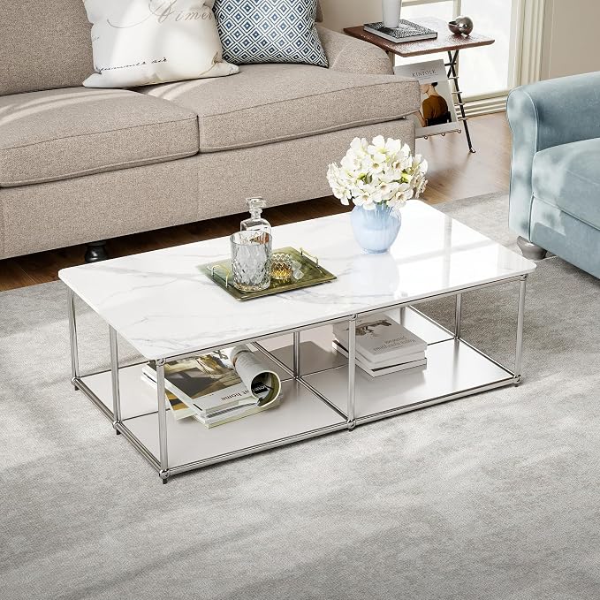 Rectangle Table Top,43.3 ”x 23.6 ” White Sintered Stone Tabletop, DIY Replacement & Cover Marble Desktop, Scratch & Wear Resistant, Easy to Clean, Suitable for Indoor & Outdoor.