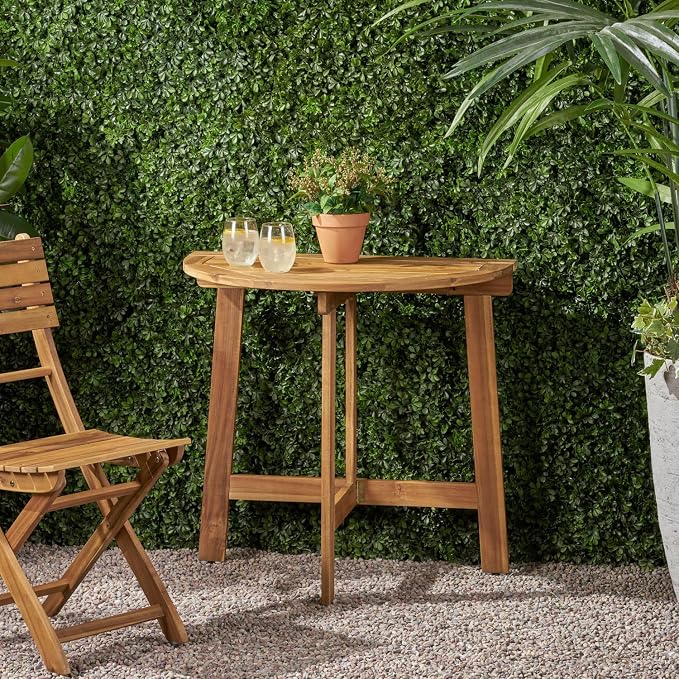 Geelife Outdoor Half-Round Folding Acacia Wood Bistro Table