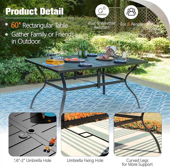 Sophia & William 7 Pieces Patio Dining Set with 13ft Beige Patio Umbrella, Outdoor Metal Table and Rattan Chairs Set for 6 People, Outdoor Dining Set with Cushions & 1.6" Adjustable Umbrella Hole
