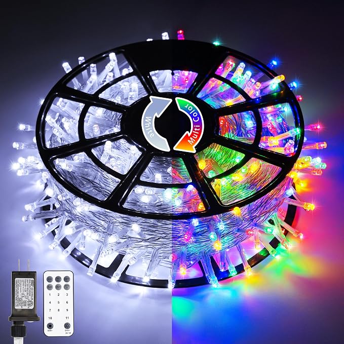 JMEXSUSS Christmas Lights, 600 LED 168FT Color Changing String Lights | White & Multicolor String Lights Indoor Outdoor Waterproof with Remote, 11 Modes, Timer, for Xmas Décor, Clear Wire