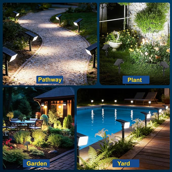 LANSOW Solar Spot Lights Outdoor Waterproof IP67, (2 Pack/90 LED/4 Modes) Solar Landscape Spotlights, 2-in-1 Solar Powered Flood Lights for Yard Garden Pathway Outside Tree, Auto ON/Off(Cool White)