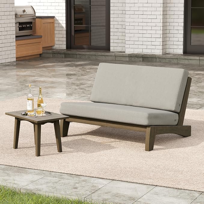 2 Pieces Patio Furniture Sets, All-Weather Outdoor Wood Bistro Set Patio Conversation Side Table Chiars and Patio Loveseat for Balcony, Backyard