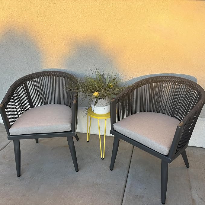 PURPLE LEAF Outdoor Dining Set for 4 All-Weather 5 Pieces Patio Aluminium Dining Table and Rope Weave Chairs Included Cushions for Backyard Deck Indoor Decor Kitchen Patio Furniture Set Gray and Navy