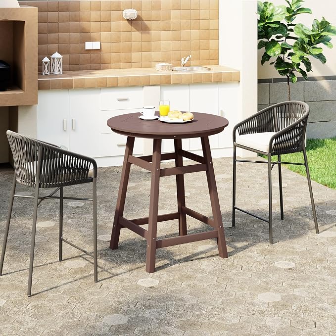 WestinTrends Outdoor 35" HDPE Round Patio Counter Height Bar Table, Dark Brown
