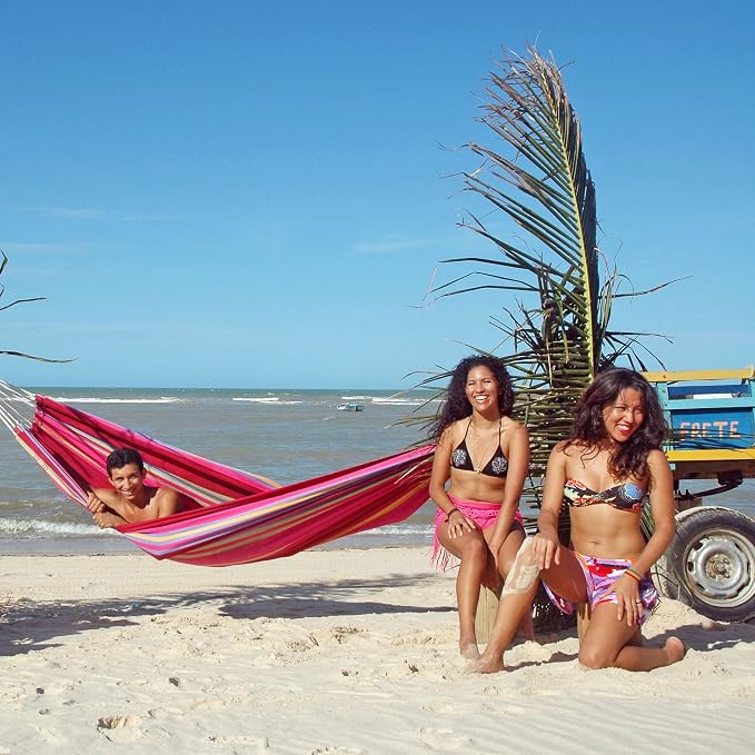 BYER OF MAINE Barbados Hammock, Authentic Brazilian, Sorbet, Recycled Cotton/Polyester Blend, 134" L x 58" W, Holds up to 330lbs
